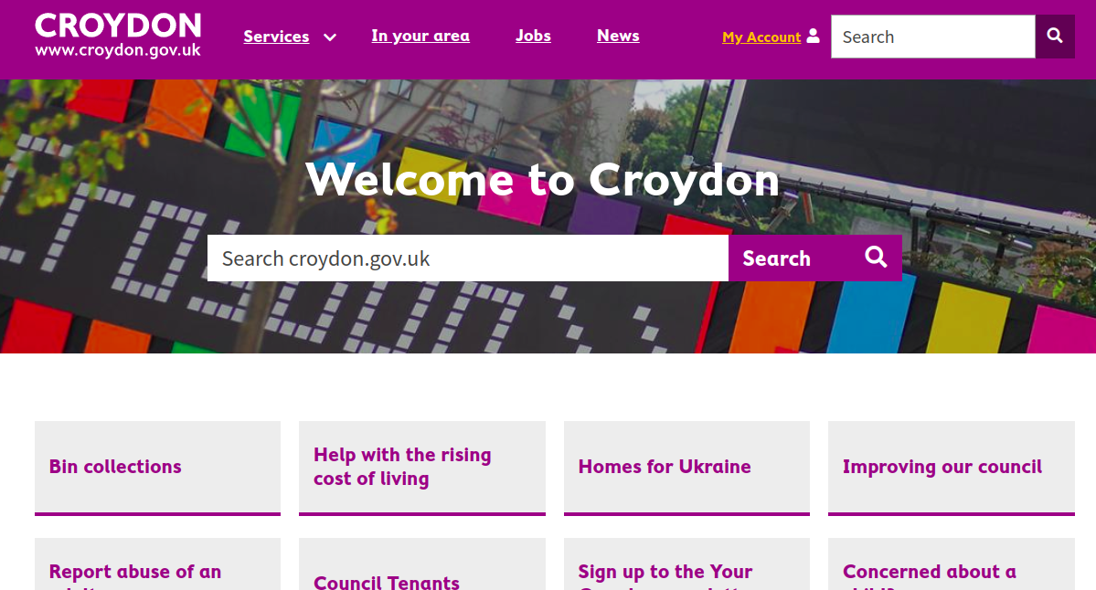 Screenshoy of the Croydon UK Council page