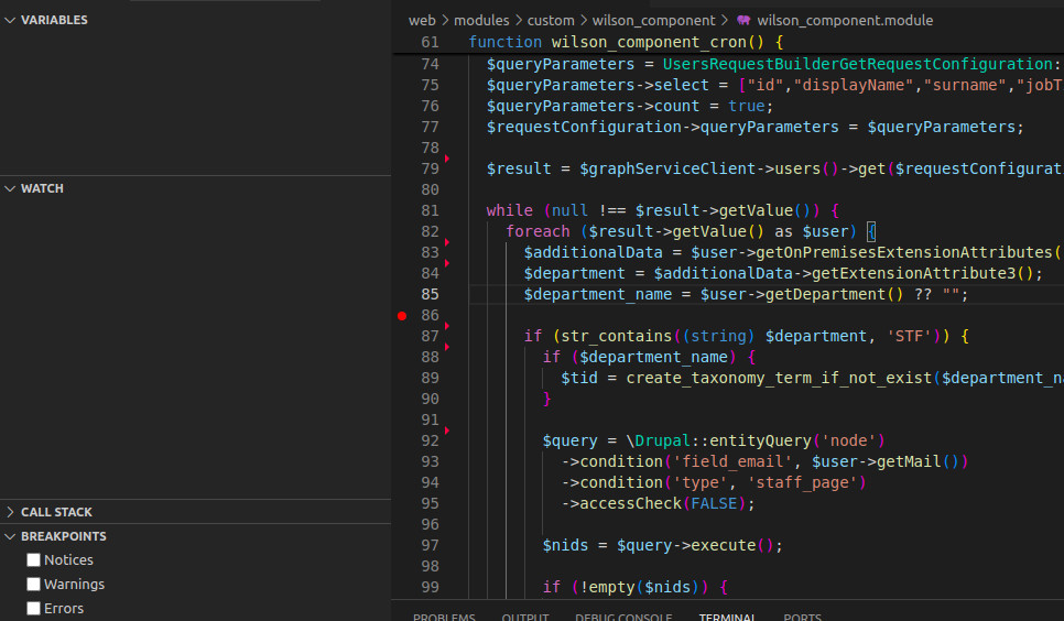 Image 16: Setting a breakpoint in the debugger tool