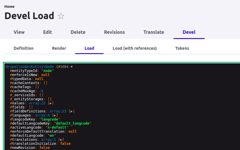 Image 2: Screenshot of the “Devel” tab in the node page.