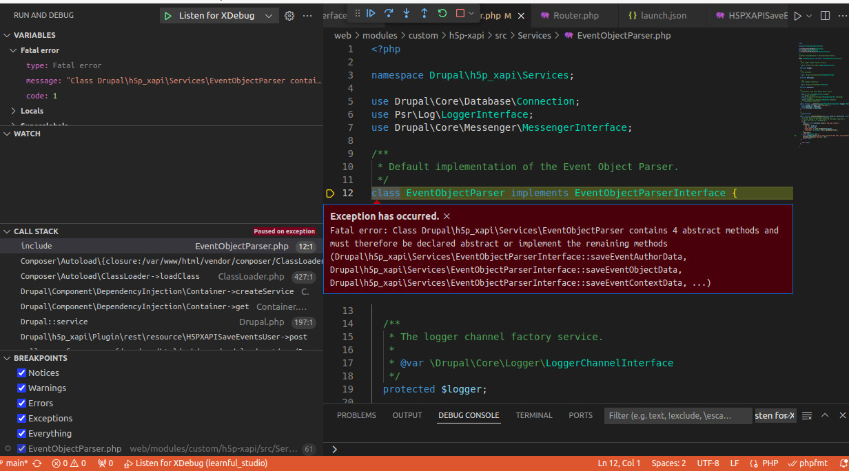 Image 22: Screenshot of the VS Code debug window when an exception was reached.