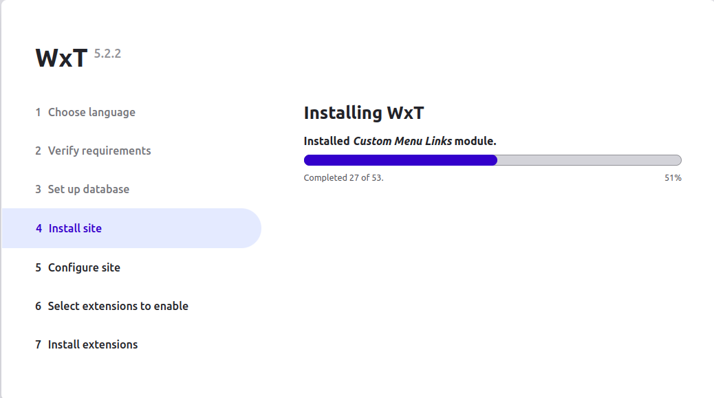 View of the installation process of the WxT distribution