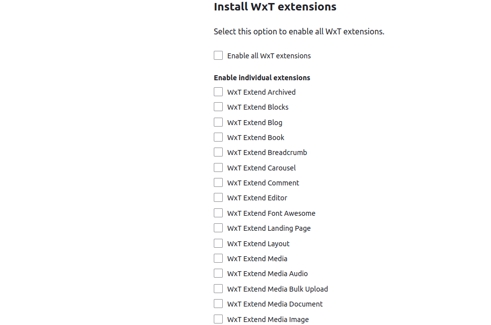 View of the installation process of the WxT distribution