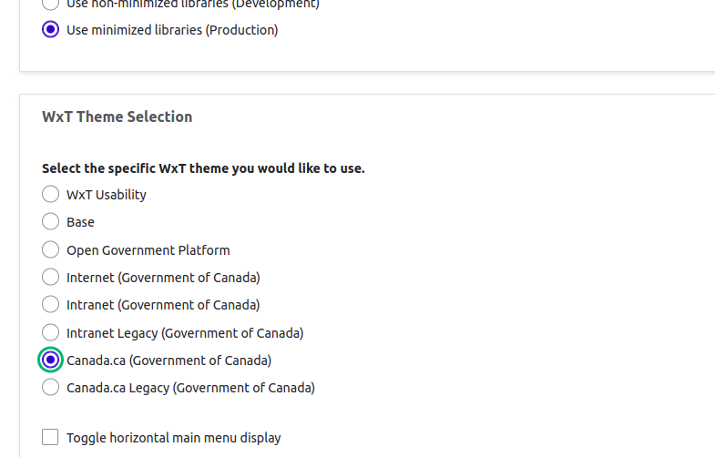 Selecting the Canada.ca theme