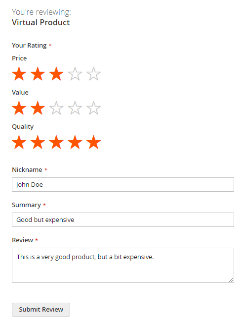 How the Default Magento 2 Product Review Feature Works on the User's Side