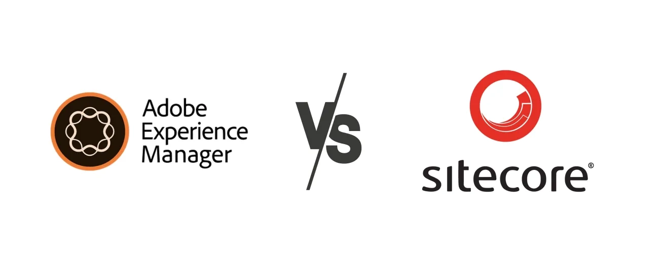 Adobe Experience Manager vs Sitecore logos side by side.