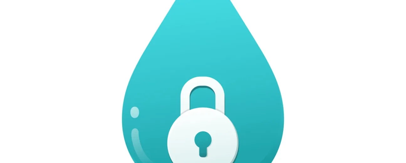 Teal water-drop icon with a padlock symbol representing website security.