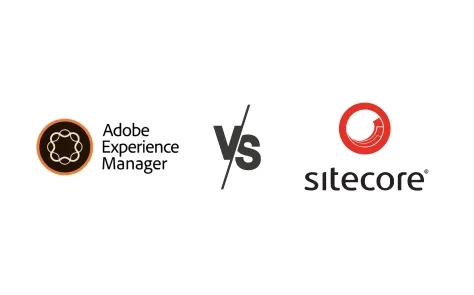 Adobe Experience Manager vs Sitecore logos side by side.