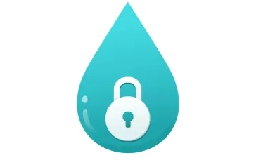 Teal water-drop icon with a padlock symbol representing website security.